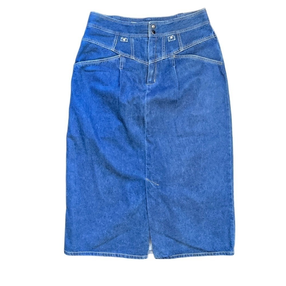 Vintage Denim Midi Skirt Size 16 Blue Jean 90s Y2K CottageCore Minimalist - Picture 2 of 5